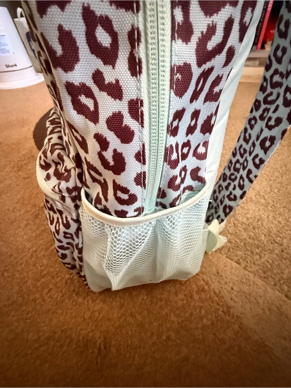 Leopard Print Canvas Backpack in Brown and Cream